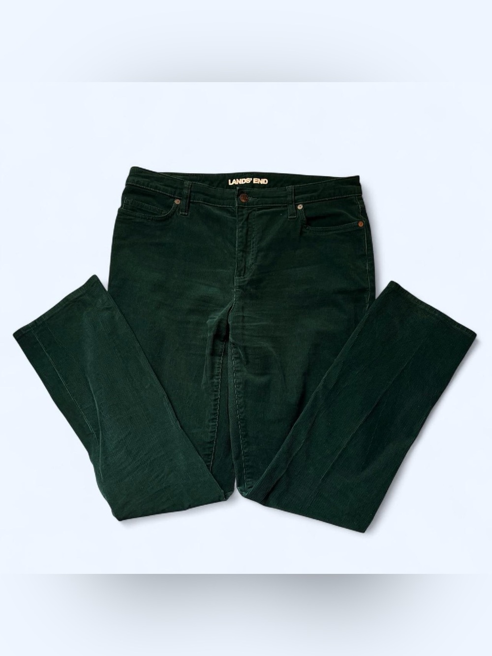 Lands' End Women's Dark Green Straight mid rise Corduroy Jeans